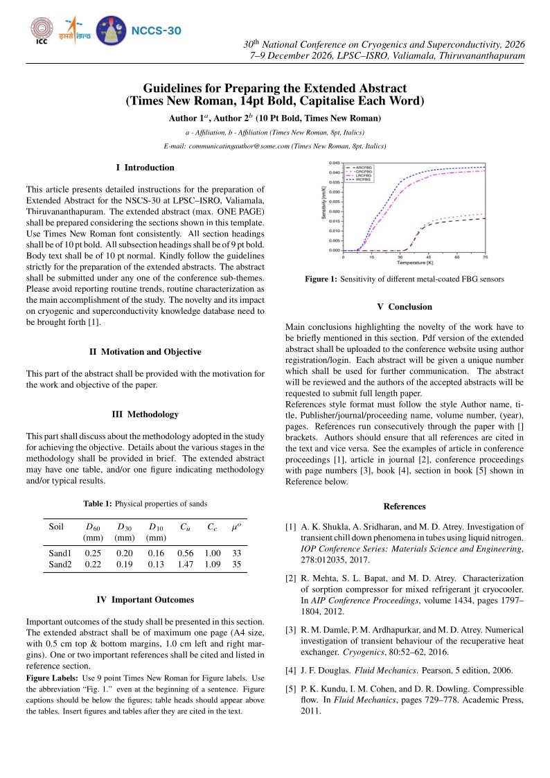 NCCS30 - 30th National Conference on Cryogenics and Superconductivity - Extended Abstract Template