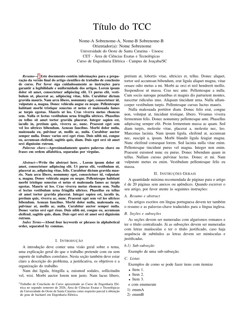 Modelo de Artigo - TCC Eng. Elétrica Unoesc