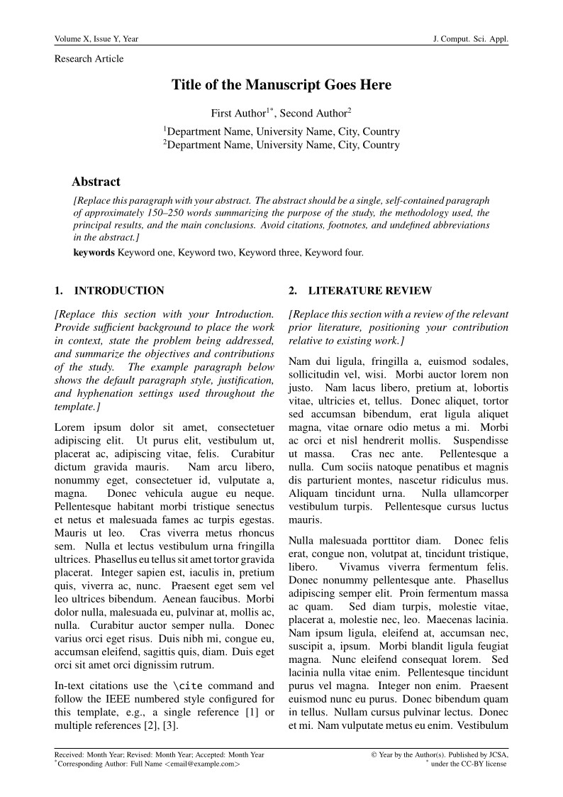 Journal of Computational Science and Applications JCSA Template