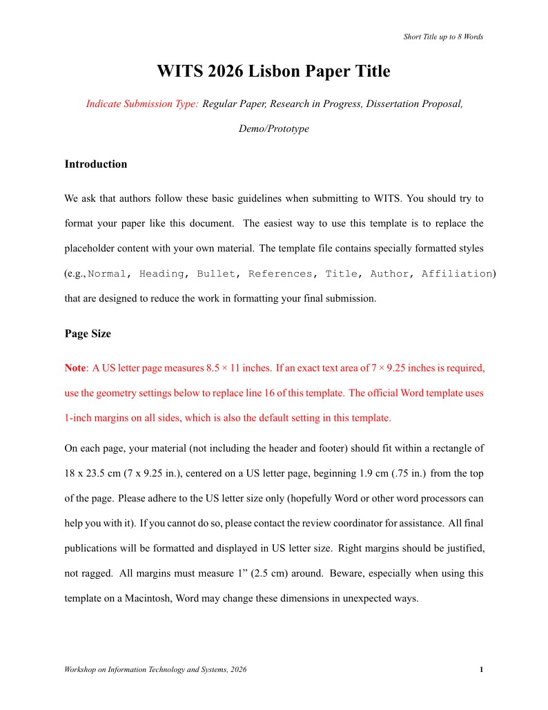 WITS2026 Conference Paper Template