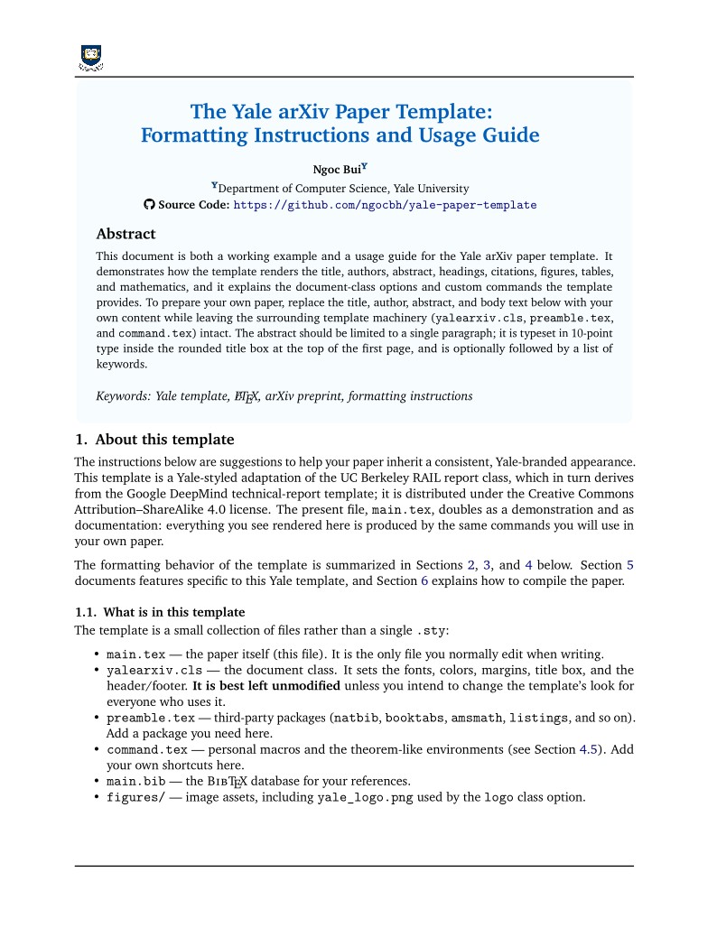 The Yale arXiv Paper Template