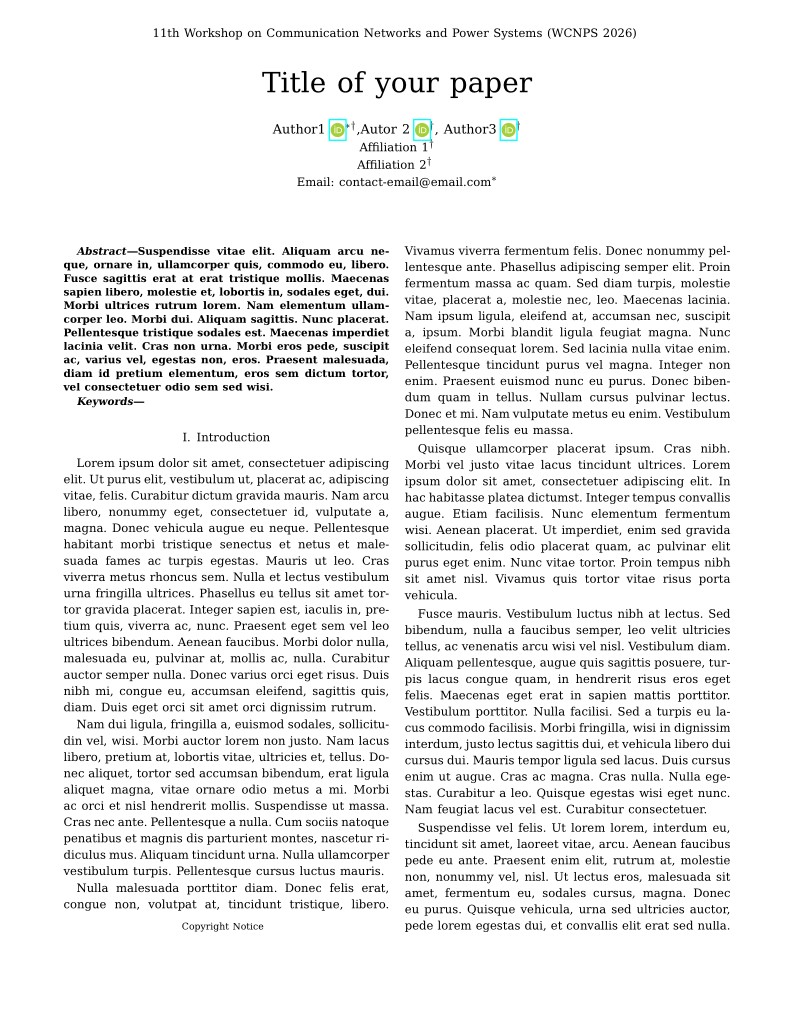 Template for Workshop on Communication Networks and Power Systems