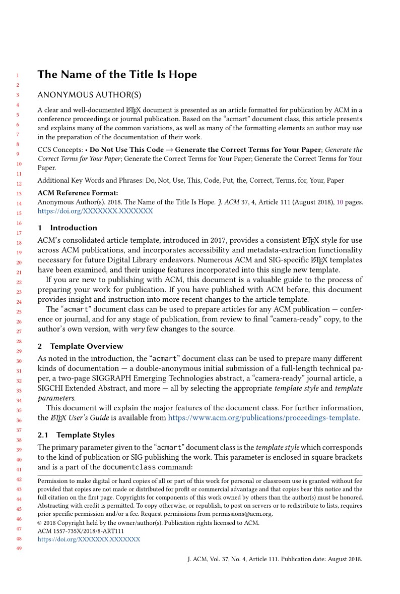 Association for Computing Machinery (ACM) - Small Standard Format Template