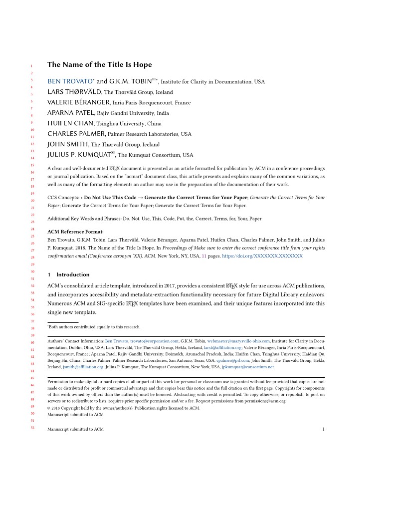 Association for Computing Machinery (ACM) - Generic Journal Manuscript Template