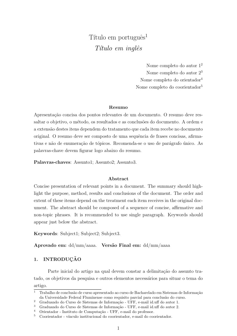 Template artigo TCC IC-UFF (Bacharelado em Sistemas de Informação - SI)