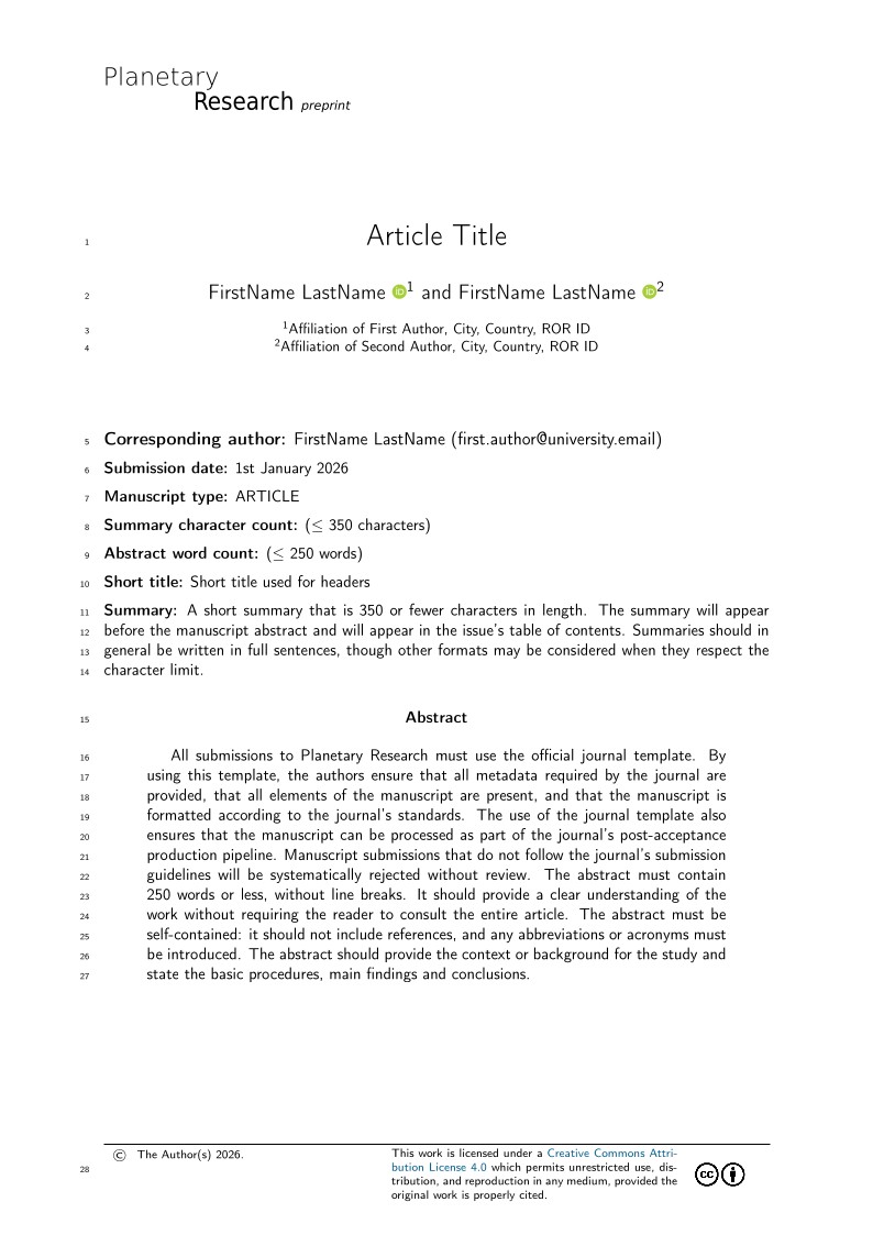 Planetary Research (journal template)