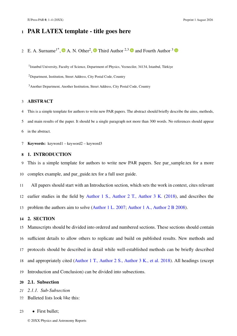 Physics and Astronomy Reports LaTeX Template