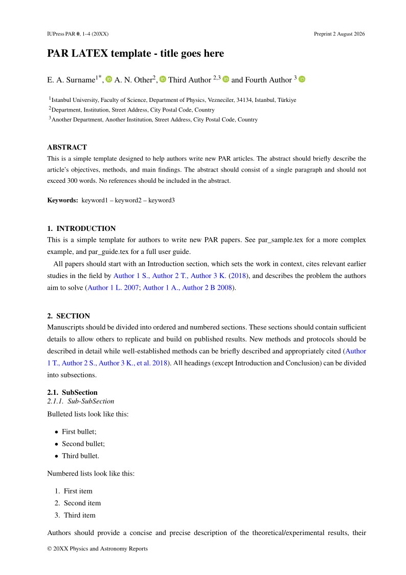 Physics and Astronomy Reports LaTeX Template