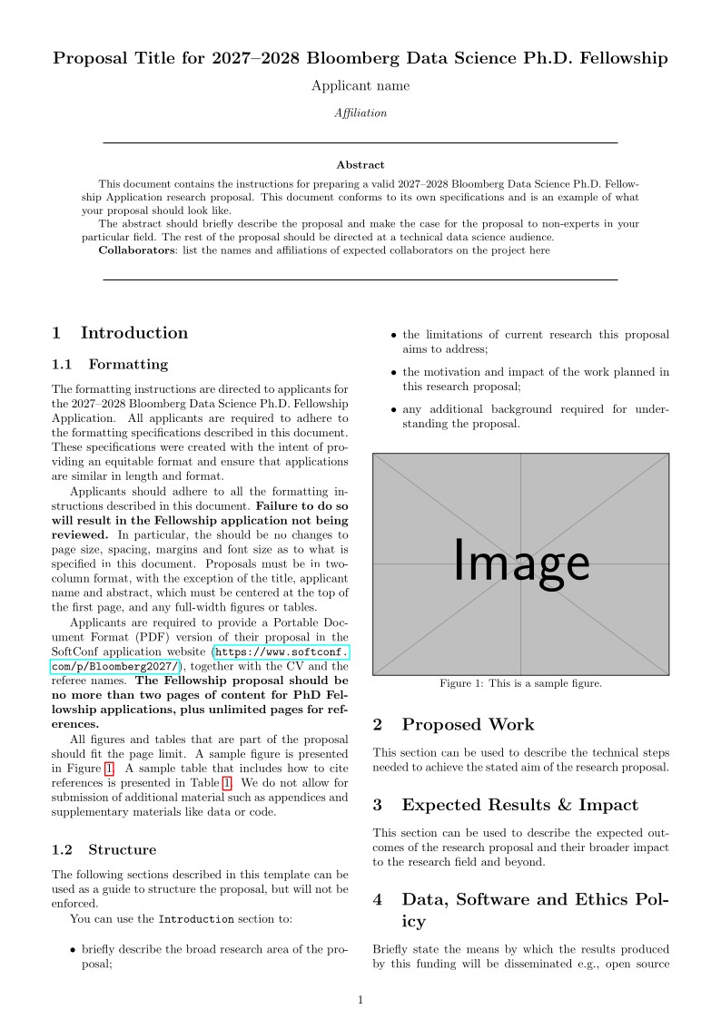 Bloomberg Data Science Ph.D. / Postdoc Fellowship Application Template