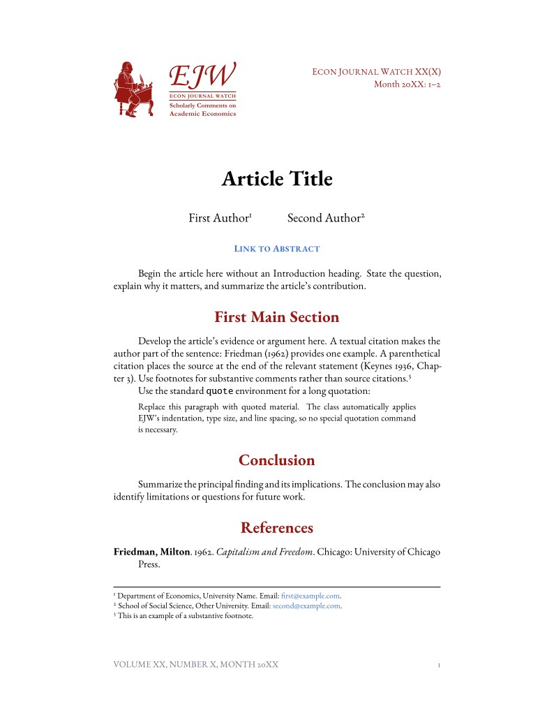 Manuscript Template for Econ Journal Watch (EJW)