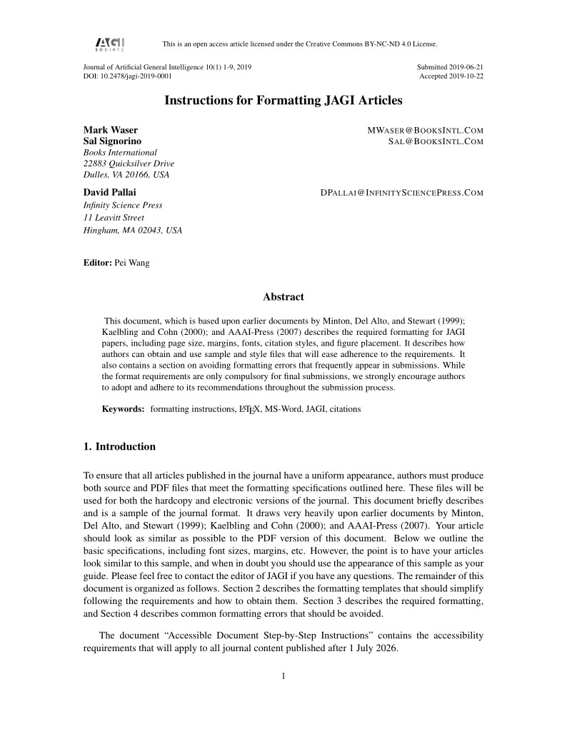 Journal of Artificial General Intelligence (JAGI)