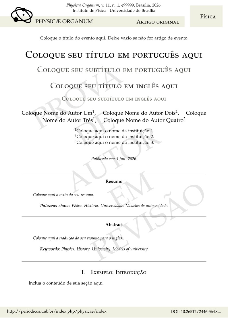 Modelo de artigo para Physicae Organum