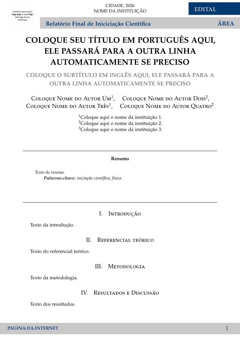 Modelo de Relatório Final de Iniciação Científica