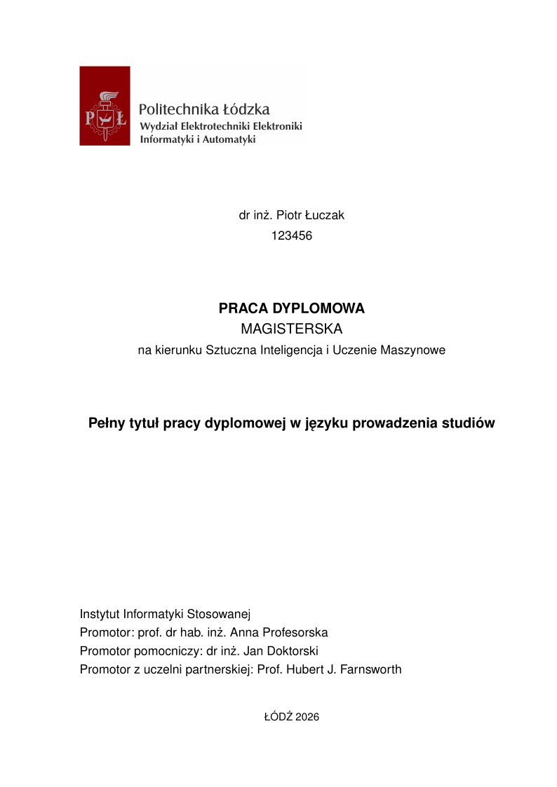 Politechnika Łódzka - Praca Dyplomowa Szablon