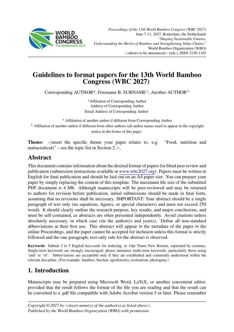 13th World Bamboo Congress 2027 paper template