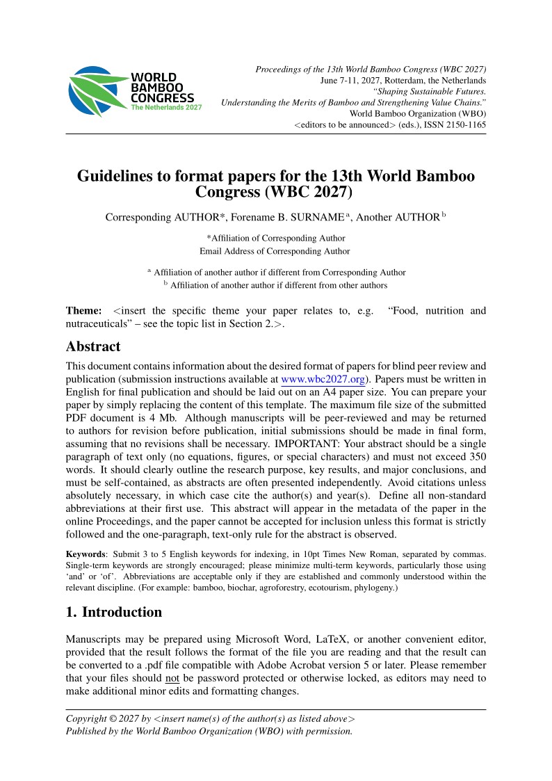 13th World Bamboo Congress 2027 paper template