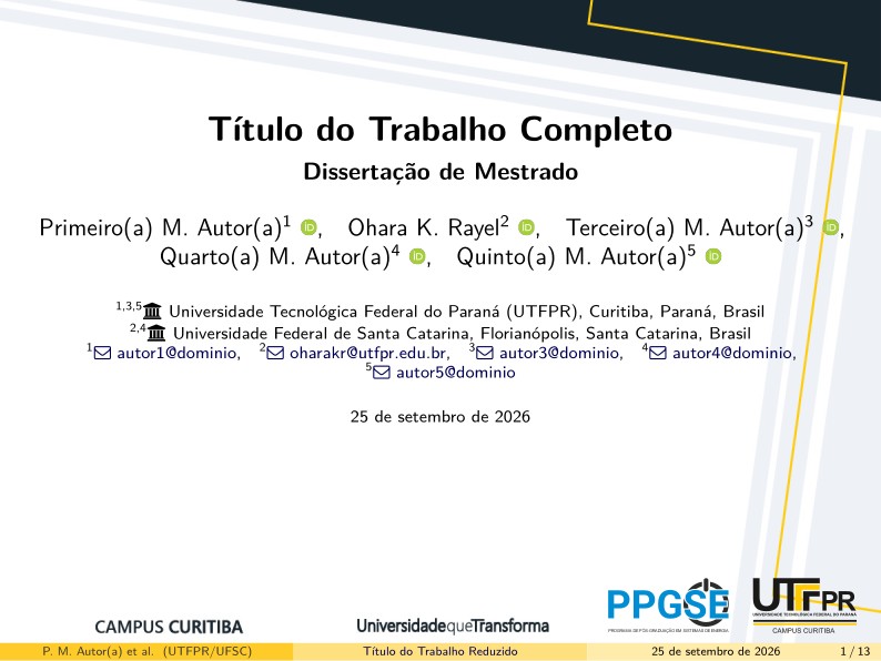 Modelo de Apresentação Beamer PPGSE UTFPR