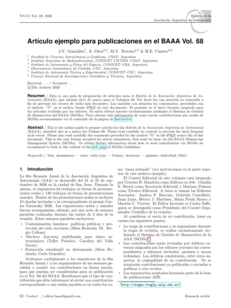 Boletín Asociación Argentina de Astronomía vol. 68 (BAAA68)