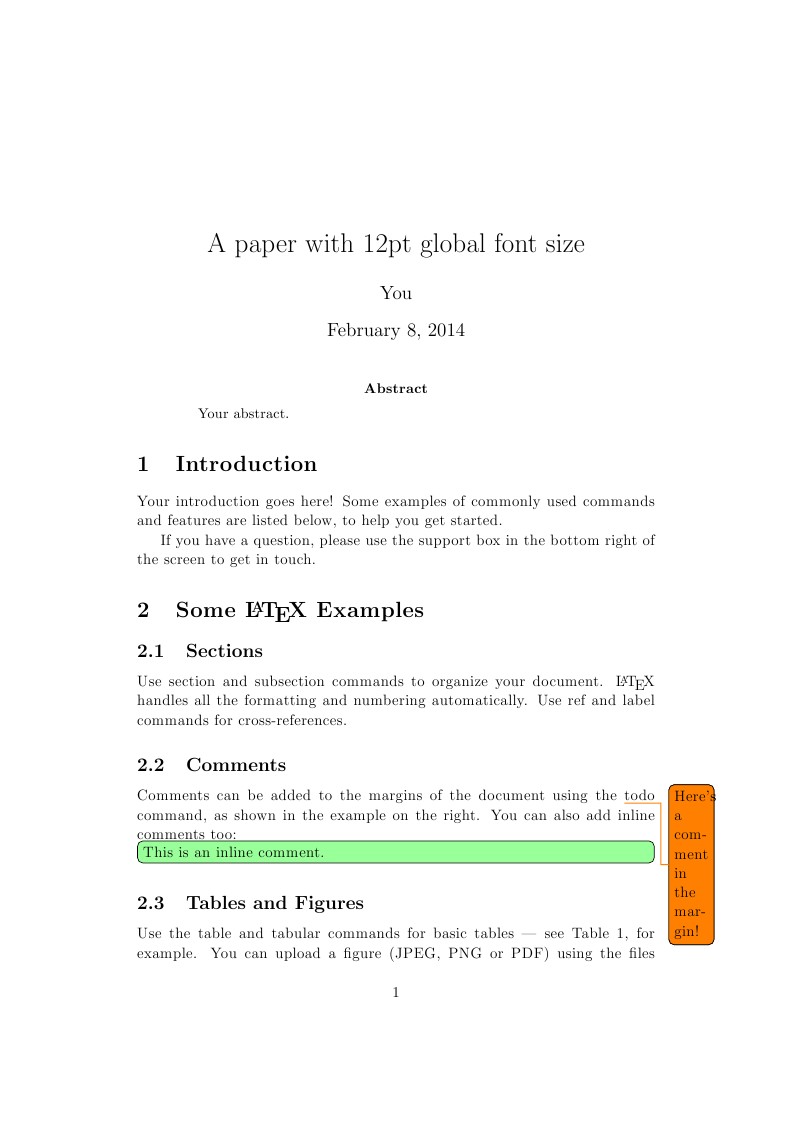 A paper with 12pt global font size