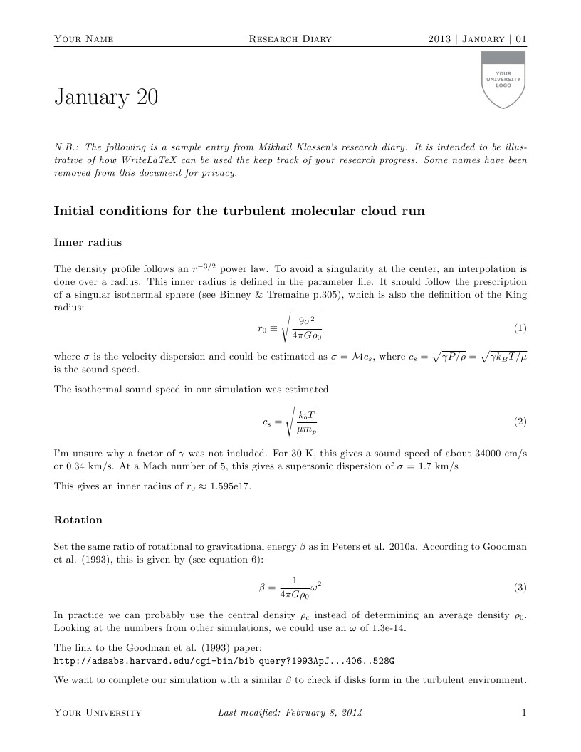 Research Diary - Example Entry