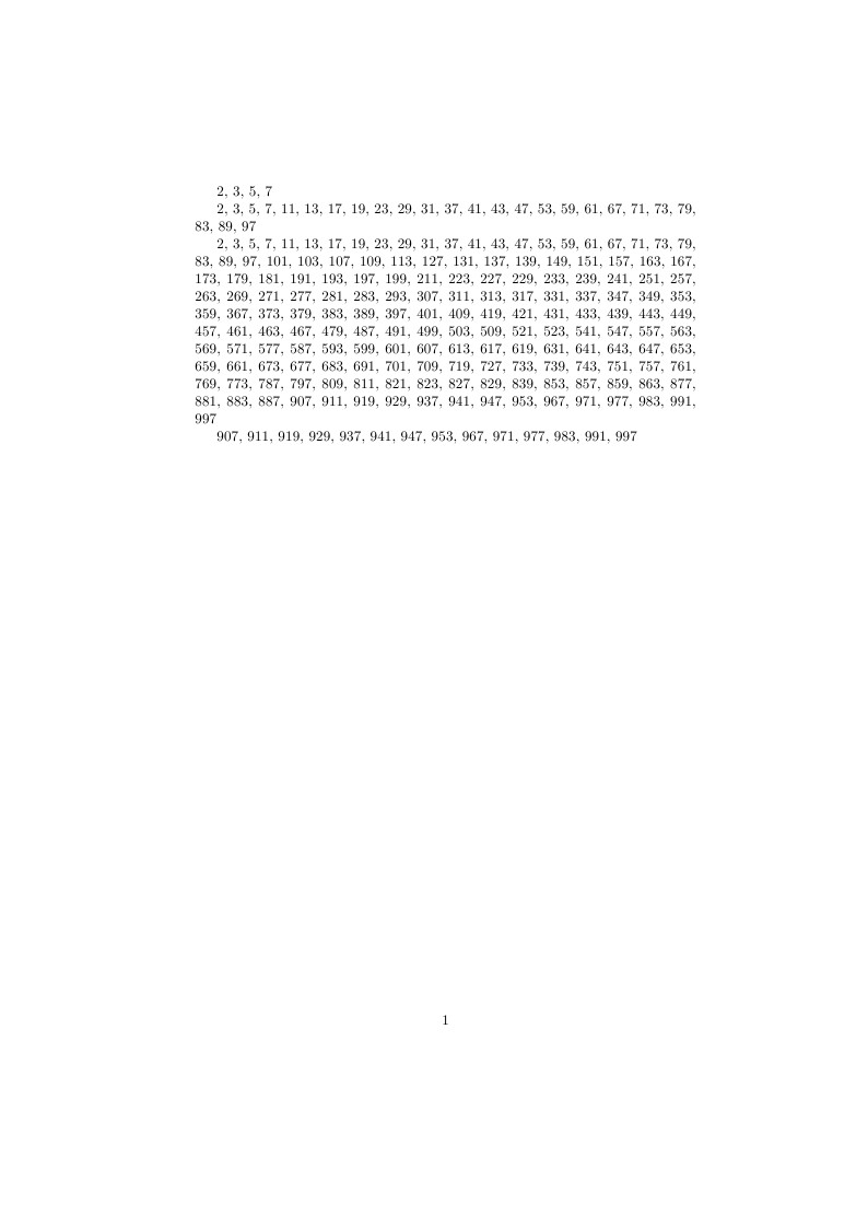 How to produce a list of prime numbers in LaTeX