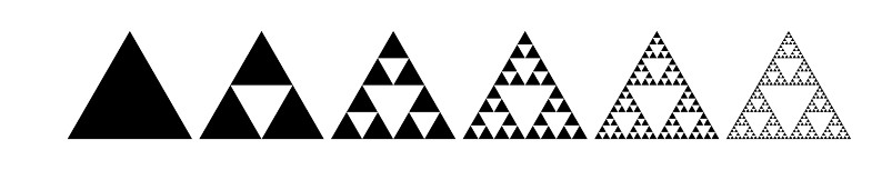 The first six levels of the Sierpinski triangle
