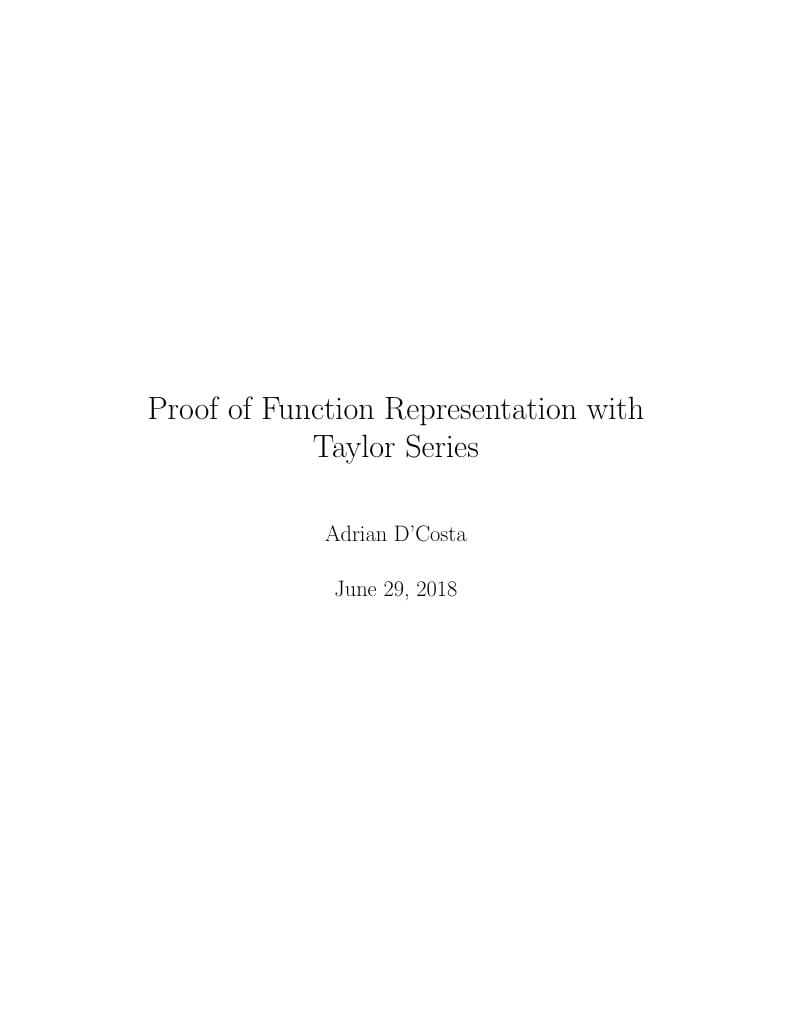 Proof of function's representation with Taylor Series