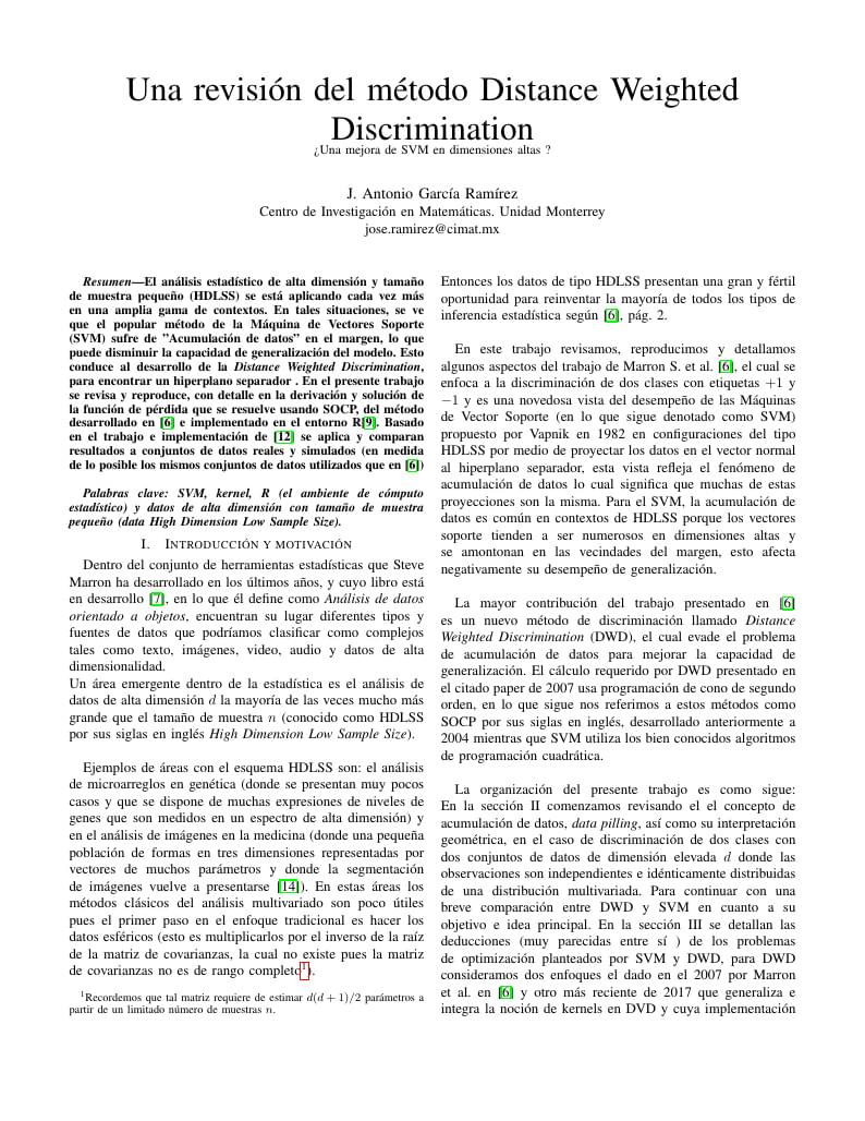 Una revisión del método Distance Weighted Discrimination: ¿Una mejora de SVM en dimensiones altas?
