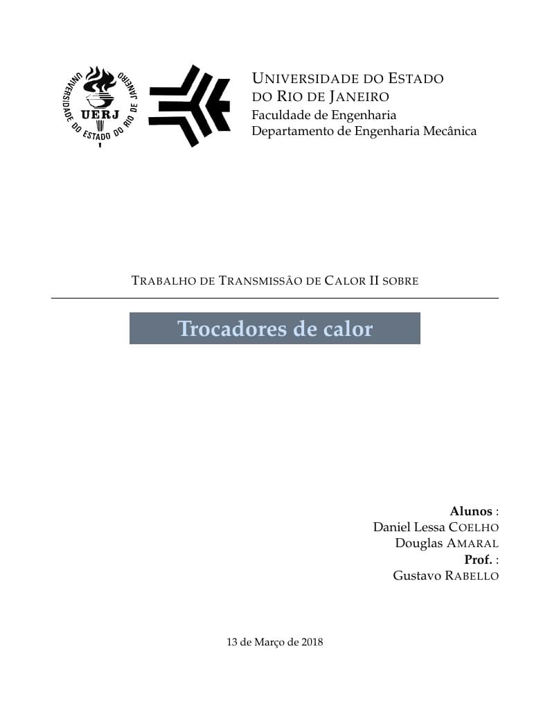 Trabalho de TCII - Trocador de Calor