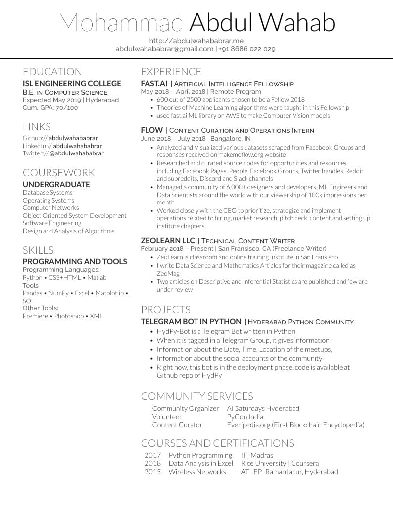 Mohammad Abdul Wahab's Résumé