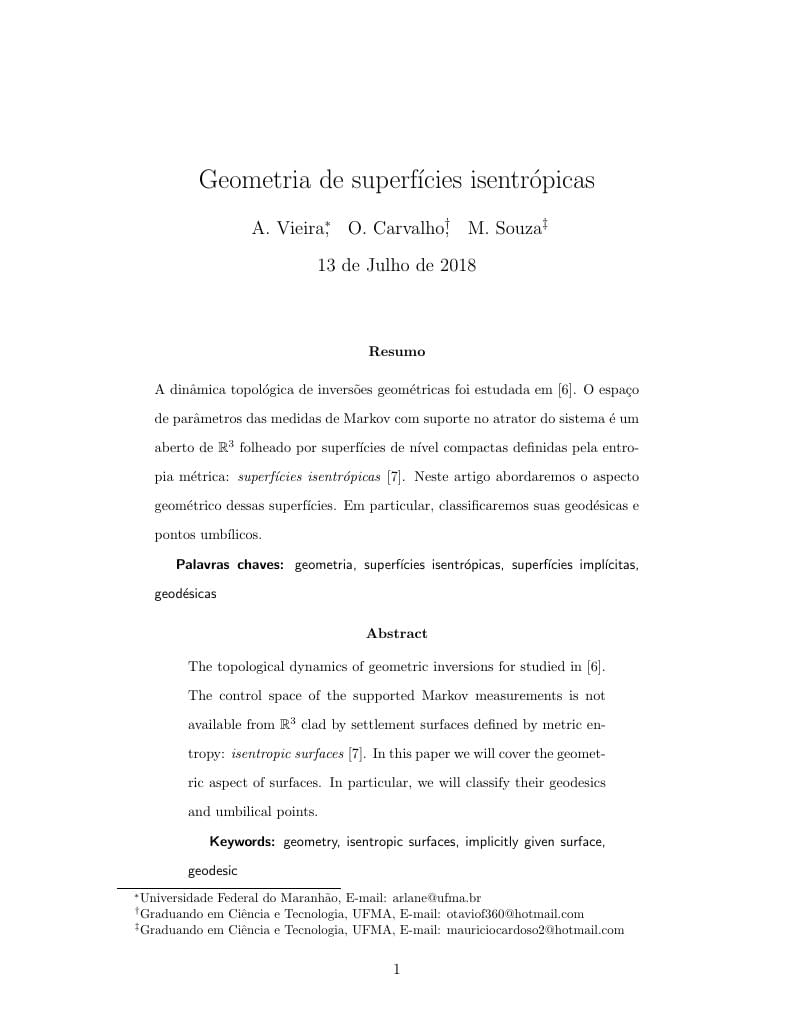 Geometria de superfícies isentrópicas