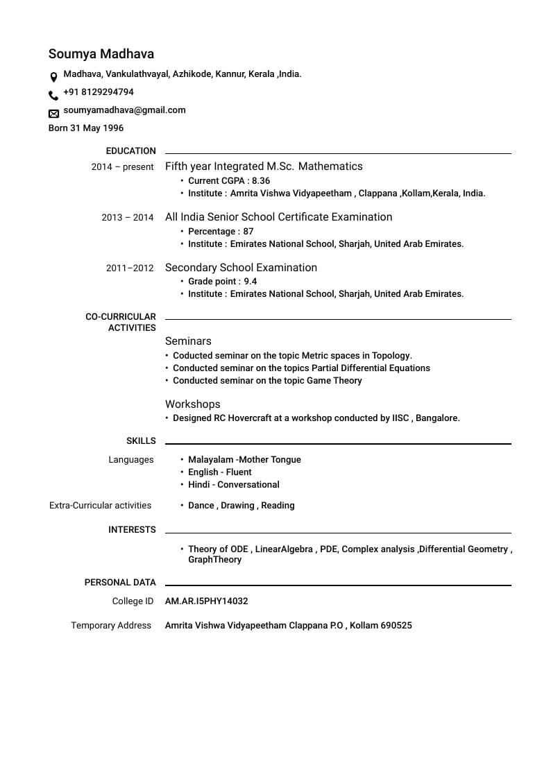 Soumya Madhava's CV