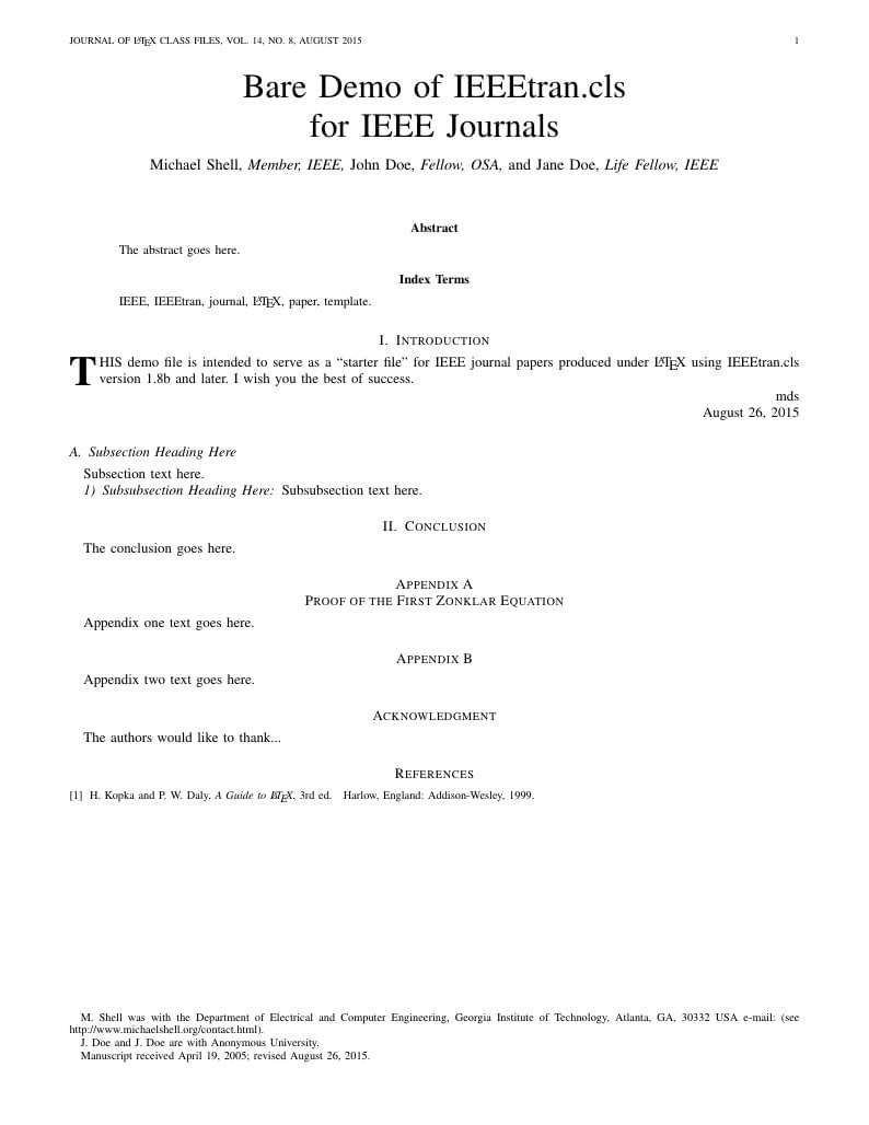 One-column IEEE journal article