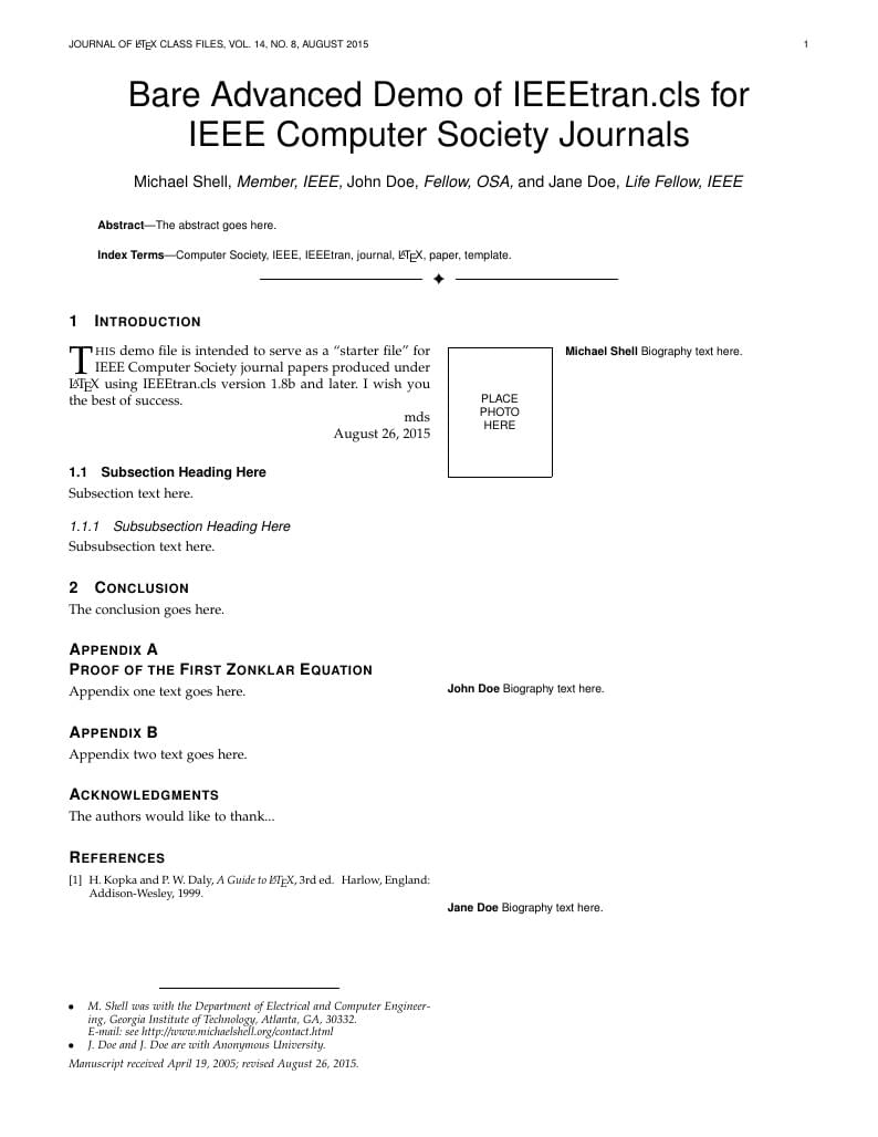 IEEE Advanced Demo Template for Computer Science Journals