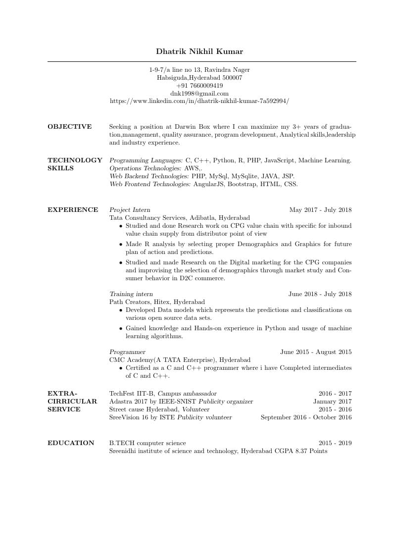 Dhatrik Nikhil Kumar's CV