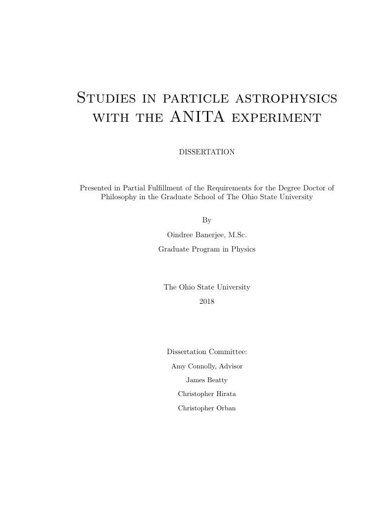 Studies in particle astrophysics with the ANITA experiment