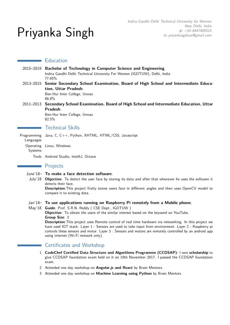 Priyanka Singh's Résumé