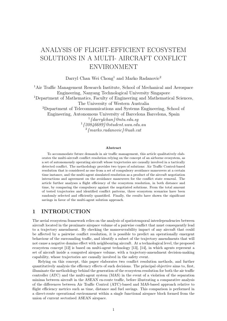 ANALYSIS OF FLIGHT-EFFICIENT ECOSYSTEM SOLUTIONS IN A MULTI-AIRCRAFT CONFLICT ENVIRONMENT