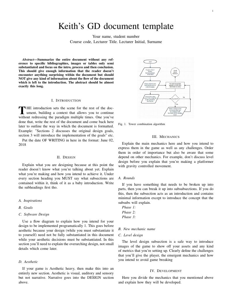 Keith's Game Design Document Template