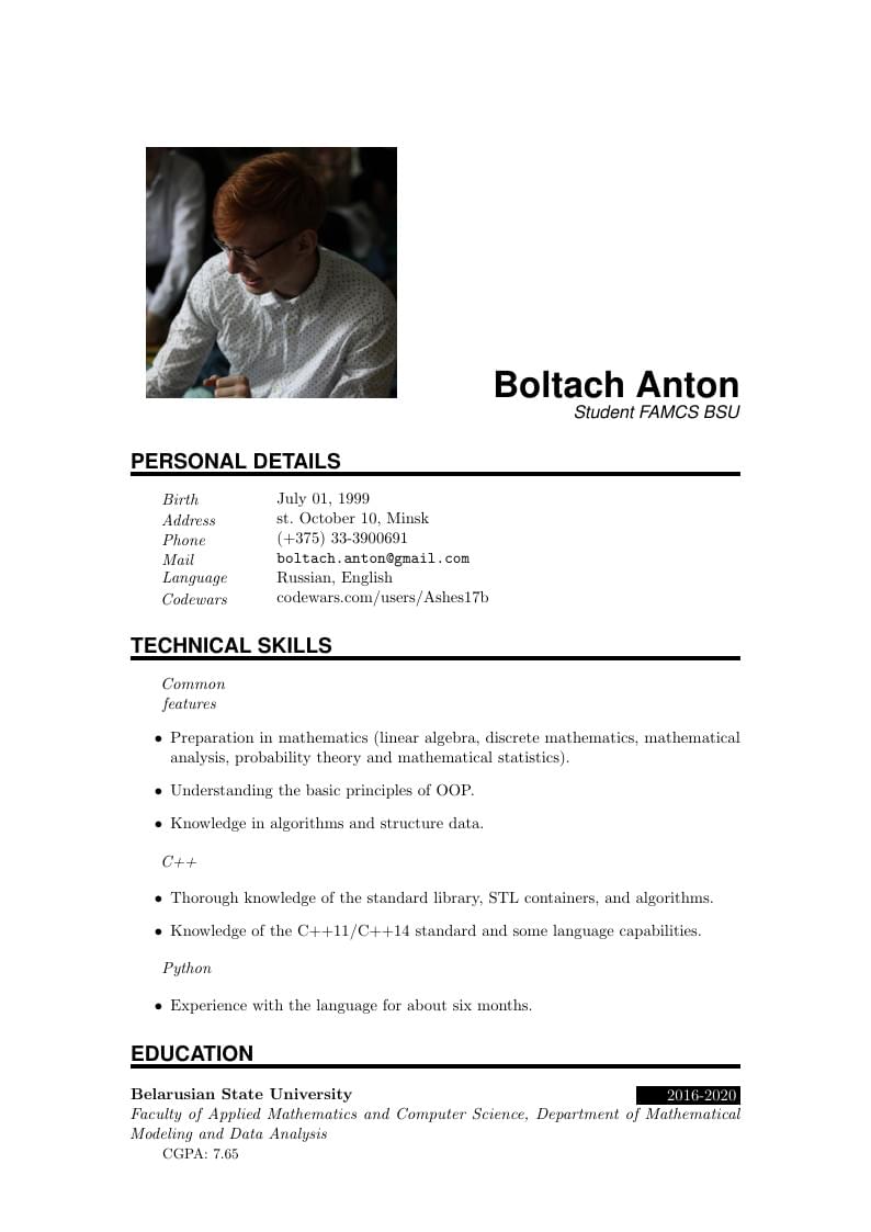 Boltach Anton's Résumé