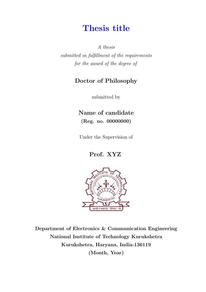 NIT Kurukshetra PhD Thesis Template