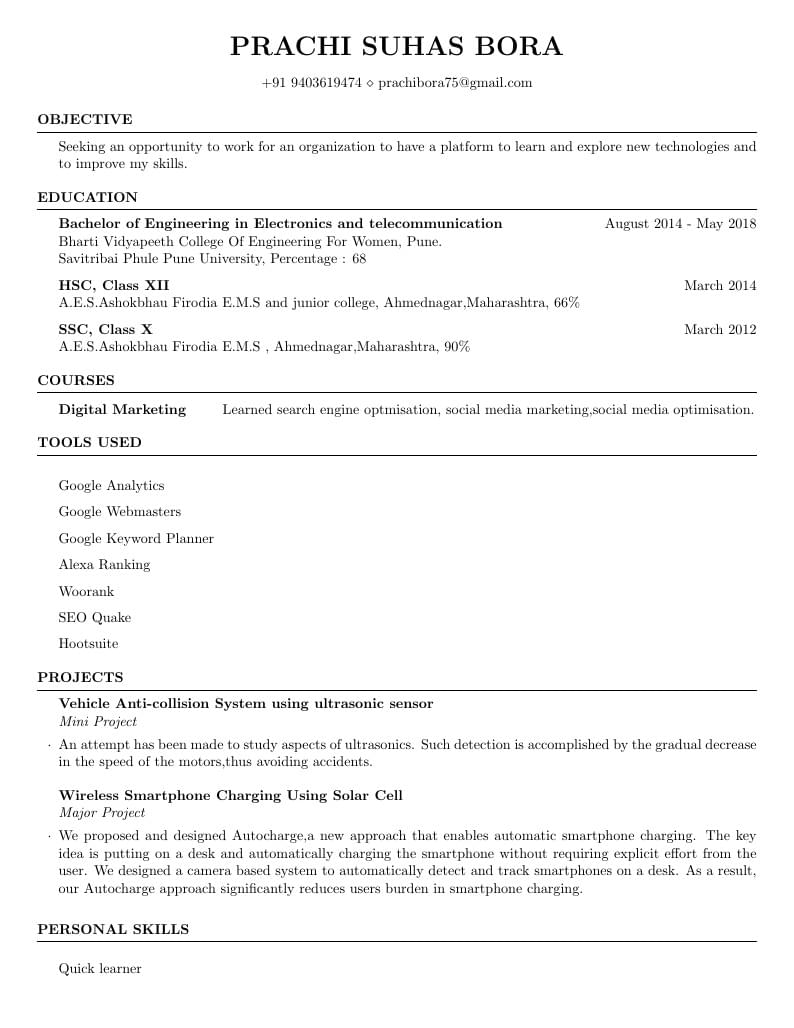 Prachi Shas Bora's Résumé