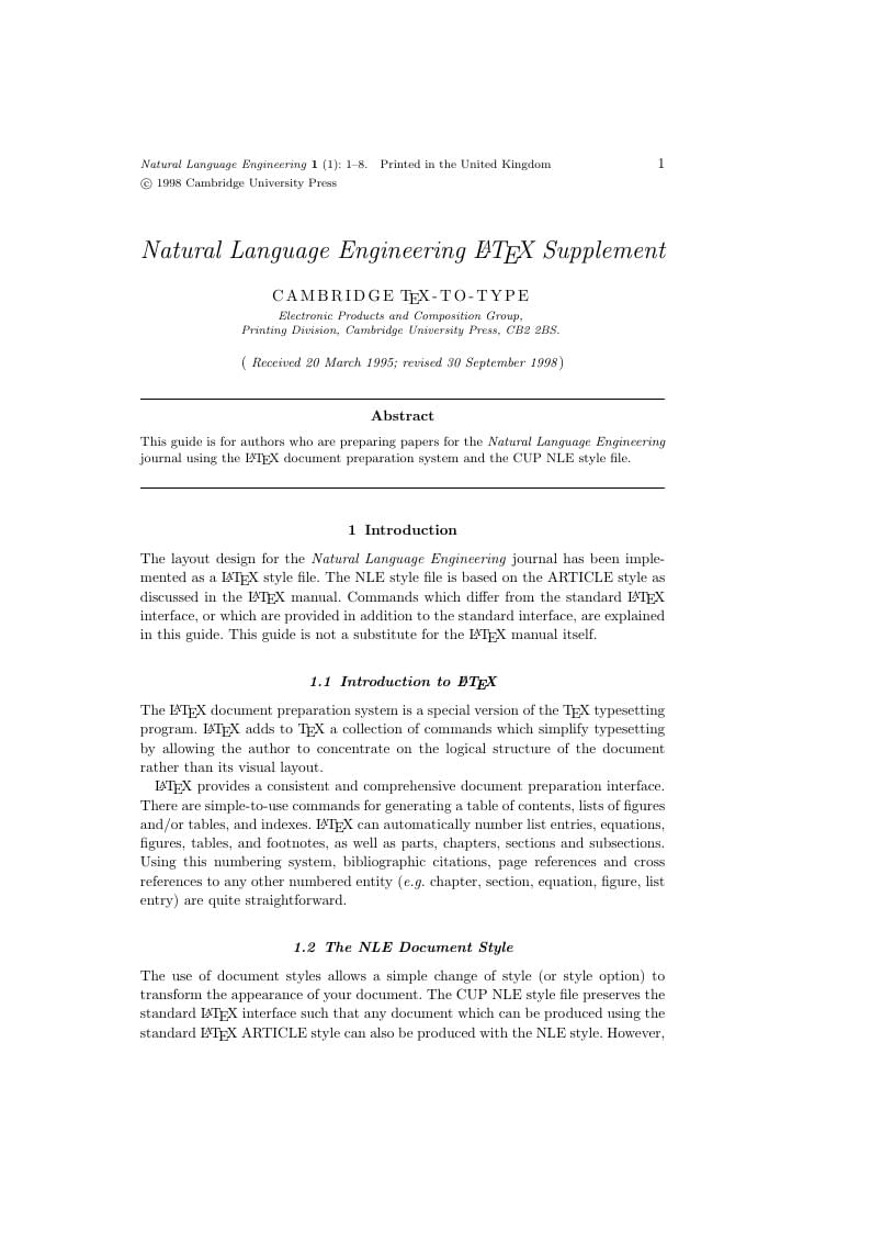 Submission Template for Natural Language Engineering Journal (NEL)