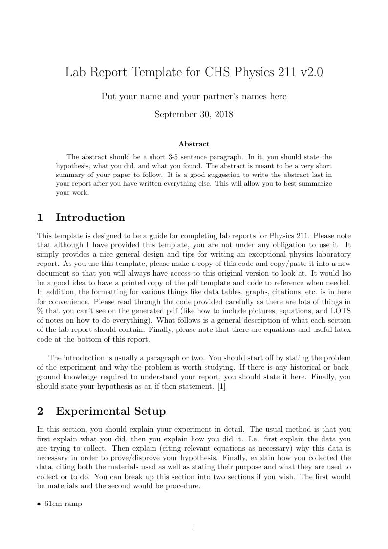 Lab Report Template for CHS Physics 211 v2.0