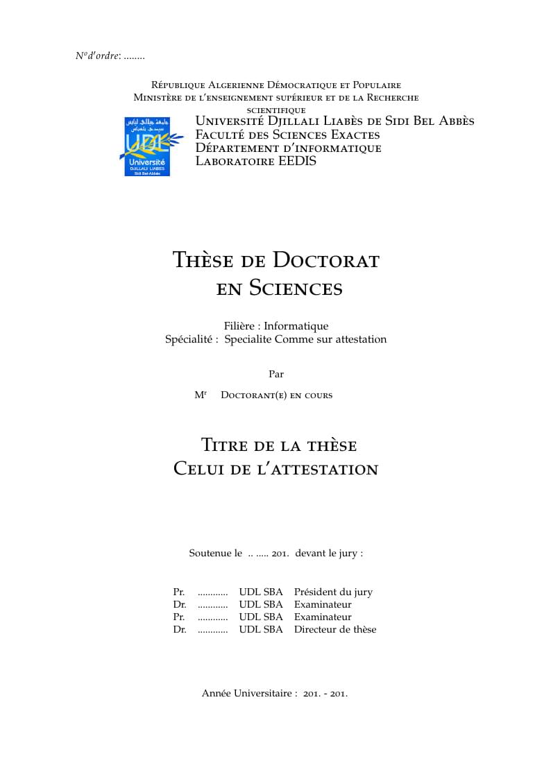 Modèle de thése Université Djilali Liabes de Sidi Bel Abbes