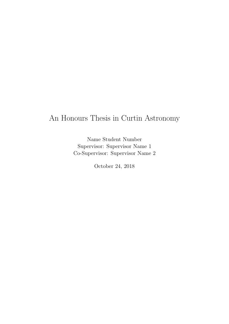 An Honours Thesis in Curtin Astronomy