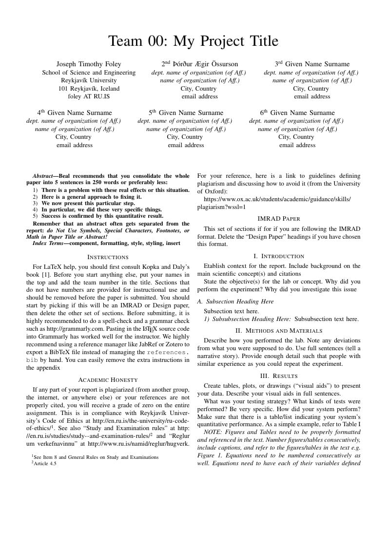 IEEE Conference Template for Reykjavik University