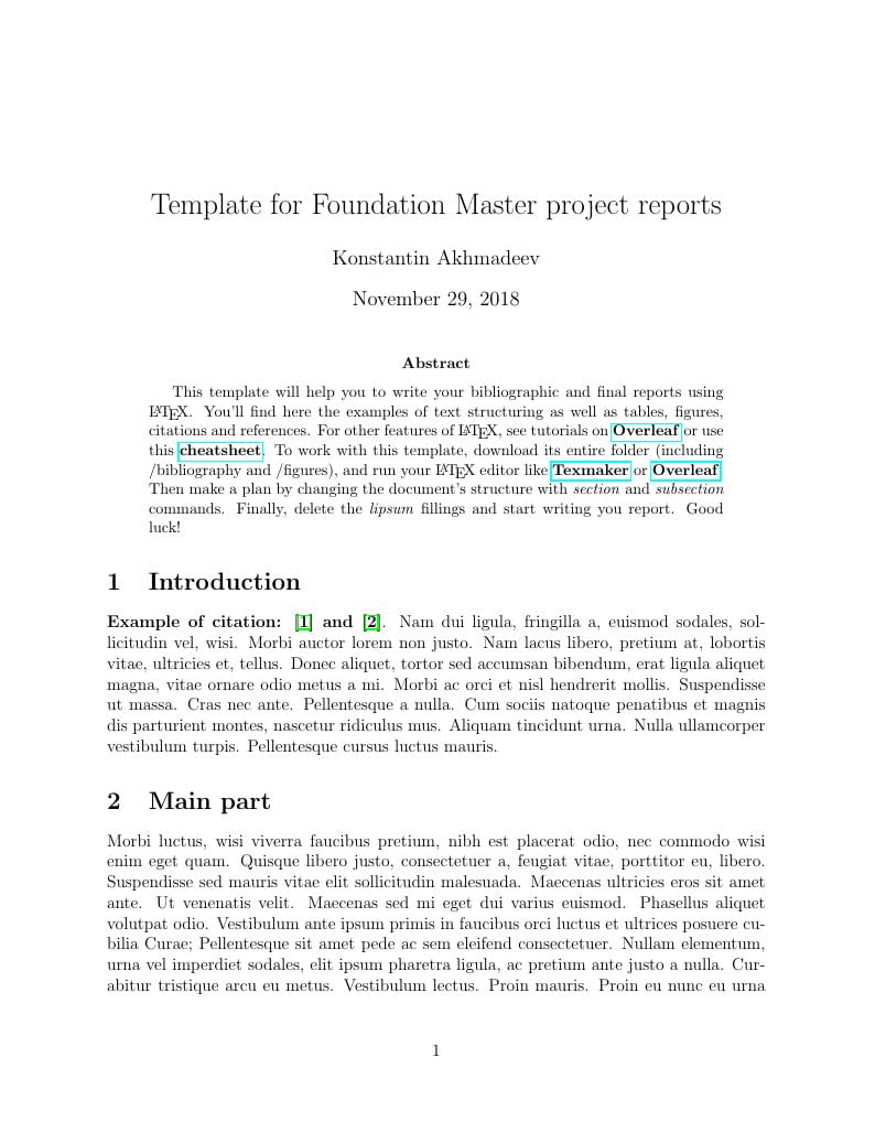 Template for Foundation Master project reports