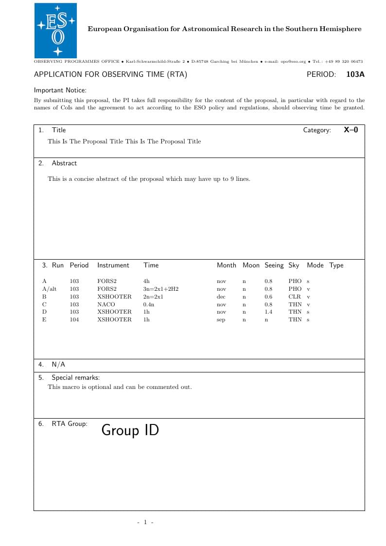 RTA ESO proposal template