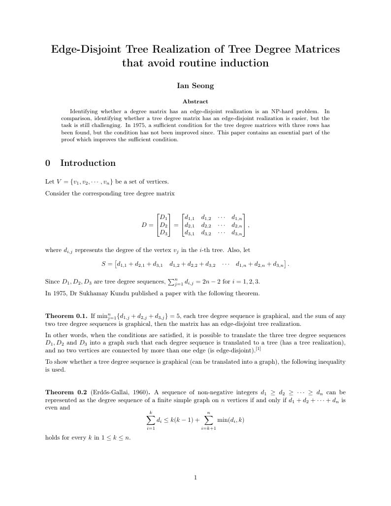 Edge-Disjoint Tree Realization of Tree Degree Matrices that avoid routine induction
